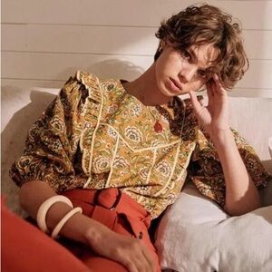 Sezane Blouse Angeline Fleurs Ocre - Size 36